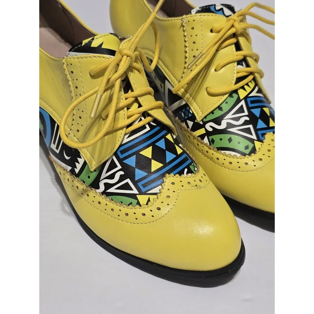Women's Kitten Fashion Heels Block Heels Splicing Pumps Shoes Lace Up Retro